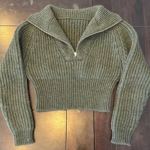 JACQUEMUS Olive Cropped Ribbed Wool-blend Sweater In Green